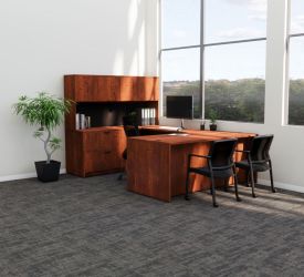 ND3099 - U-Shape Dark Cherry Desk Set with Hutch and Storage